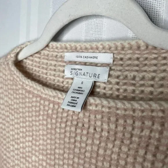 Nordstrom Signature Cashmere Boxy Waffle Knit Pink Hush Drop Sleeve Sweater - Picture 4 of 8